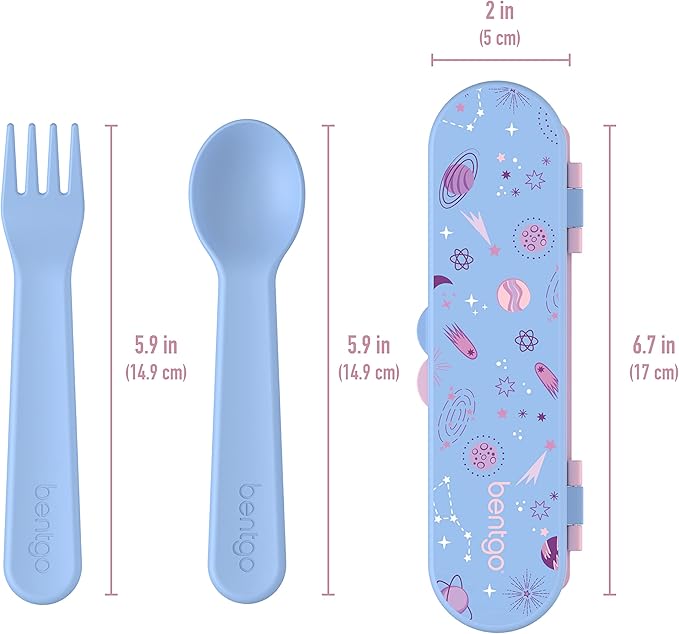 Bentgo Kids Utensil Set - Reusable Plastic Fork, Spoon & Storage Case - BPA-Free Materials, Easy-Grip Handles, Dishwasher Safe - Ideal for School Lunch, Travel, & Outdoors (Lavender Galaxy)