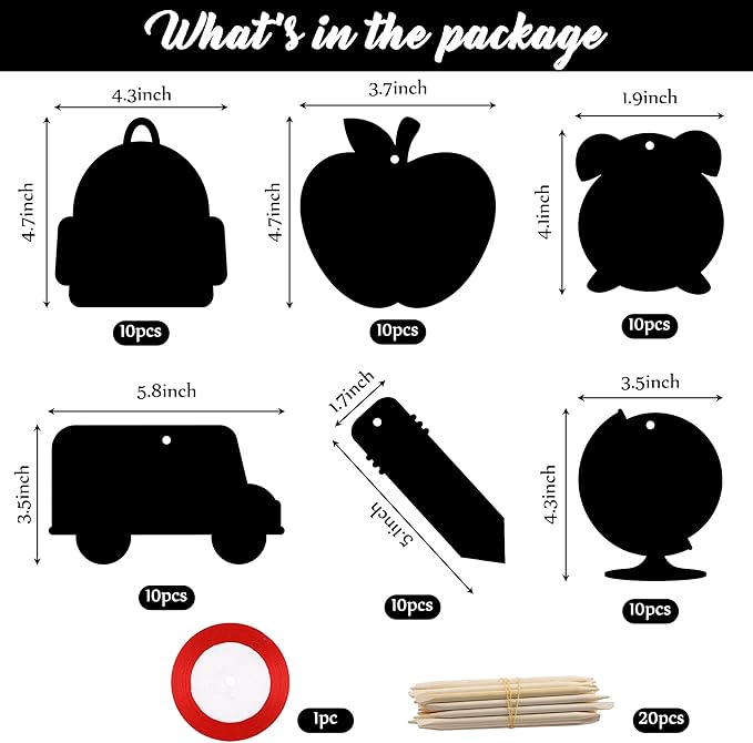 WATINC 60pcs Back to School Scratch Art for Kids, Paper Scratch Off Cards Craft Kit, Pencil Bus Bag Magic Color Bookmarks Party Favors, School Classroom Appreciation Activity DIY Project