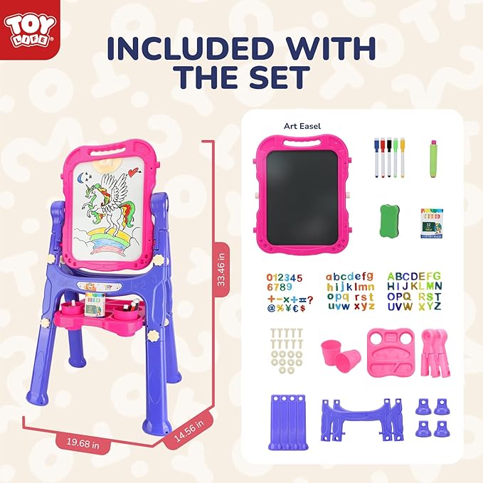 STEAM Life Easel for Kids Art Easel for Toddler Easel - 4in1 Double-Sided Large Magnetic Board Kids Chalkboard Easel Drawing White Board for Kids Magnetic Letters Numbers Christmas Gift for Kids Girls