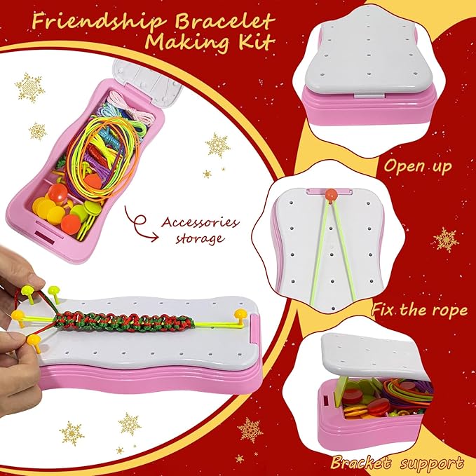 Friendship Bracelet Making Kit,String Bracelets Maker Arts and Craft for Girls,Birthday Gifts Ideas Christmas Stocking Stuffers Gifts for Girls (Pink Christmas)