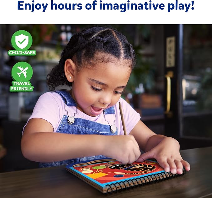 Skillmatics Magical Scratch Art Book for Kids - Animals, Craft Kits & Supplies, DIY Activity & Stickers, Gifts for Toddlers, Girls & Boys Ages 3, 4, 5, 6, 7, 8, Travel Toys