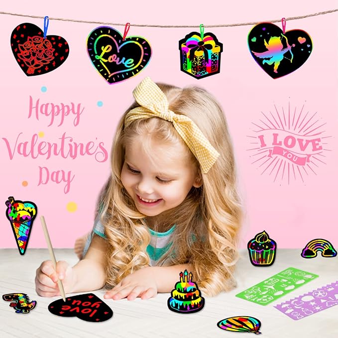 ZMLM Scratch Paper Art Craft Gift: 2 Pack Rainbow Scratch Set for Kids Ages 4-8 Drawing Coloring Craft Black Magic Art Supplies Kits Easter Basket Stuffers for Girls Boys Birthday Valentines Day Toys