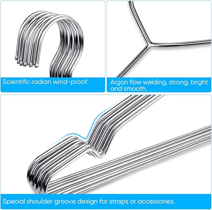 Fayleeko Wire Hangers 40 Pack Coat Hangers Strong Heavy Duty Stainless Steel Metal Hangers 17.7 Inch Ultra Thin Space Saving Clothes Hangers (Silver, 40pack 17.7inch)