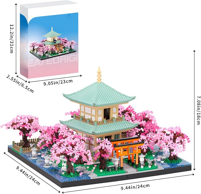 Cherry Blossom Micro Mini Building Block Sets Toy for Adults，Japanese Bonsai Tree House Architecture Gifts for Kids 14+（3809 Pieces）