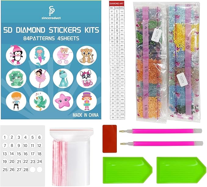 sinceroduct 84Pcs Diamond Stickers Kits for Kids, Mosaic Sticker Art Kits, DIY 5D Gem Sticker Gem Art and Craft Kits for Girls Boys Kids and Adult Beginner