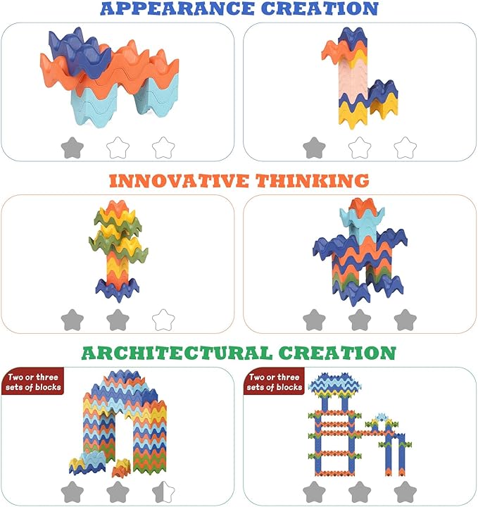 Colorful Building Blocks for Kids STEM Building Toys Montessori Educational Construction Toys Interlocking Solid Creative Stacking Blocks for Toddlers Preschool Boys and Girls Aged 3-8