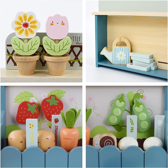 PairPear Flower Garden Toy Playset,Toddlers Wooden Toys Play Food Set for Girls Boys 3 Years and Up