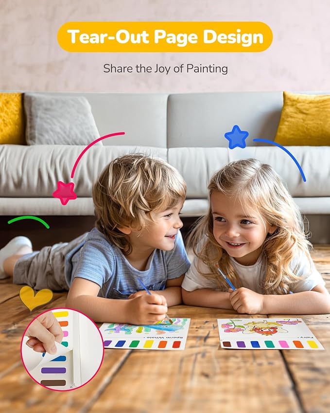 TECJOE 3 Pack Paint with Water Coloring Books for Toddlers, Watercolor Paint Set with 6 Brushes, Painting Activity for Kids Ages 4 5 6 7 8, Christmas Gift Arts & Crafts Toy, Princess, Forest & Sea