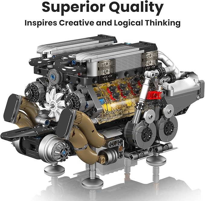 Mould King W16 Engine Toys Building Sets, Model Engine Kit for Adults, V8 Mini Engine Scale Model with Motor, 10131 STEM DIY Building Kits That Works, Blocks for Adults Boys Kids Aged 14+(952 Pieces)