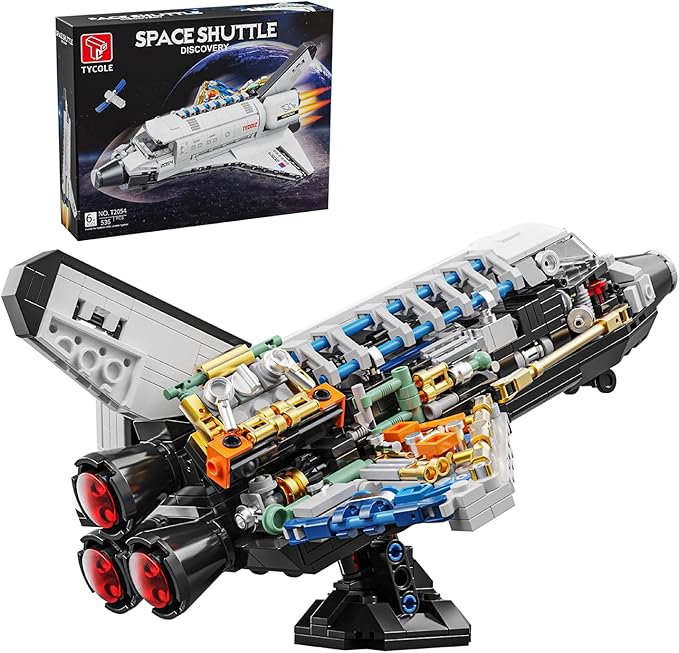 TYCOLE City Space Shuttle Building Toy Set -Translucent Classic Spaceship Building Block Kit with Stretchable Satellite Model,Home or Office Decor,Christmas Birthday Gift for Adults&Kids 8-12 (536PCS)
