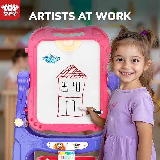 STEAM Life Easel for Kids Art Easel for Toddler Easel - 4in1 Double-Sided Large Magnetic Board Kids Chalkboard Easel Drawing White Board for Kids Magnetic Letters Numbers Christmas Gift for Kids Girls