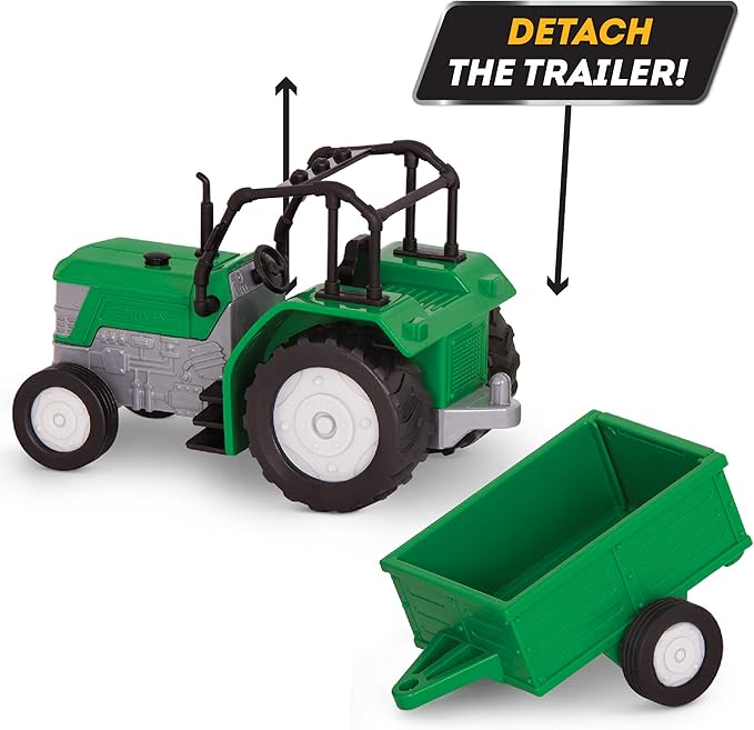 Driven by Battat – Micro 1:24 Scale – Tractor Toy – Farm Toy Vehicle with Detachable Trailer – Realistic Light & Sound – Gift Toy for Kids Age 3+