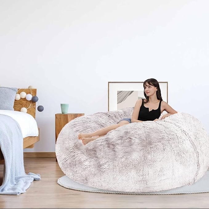 Bean Bag Chair for Adults Kids Without Filling Comfy Oversized Round Lazy Sofa Bean Bag Cover for Stuffed Animal Storage Bedroom Living Room Chairs, 6FT, Light Pink