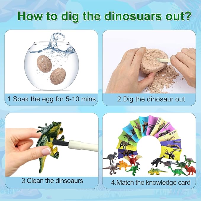 12 Unique Dinosaur Eggs, Dinosaur Eggs Excavation/Eggs with Toys for Kids 3-5 5-7 8-12, Dinosaur Fossil Eggs - Archaeology STEM Crafts Birthday for Boys & Girls
