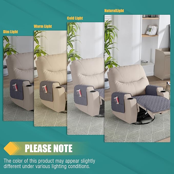 Ruaozz Waterproof Recliner Chair Covers Non Slip Chair Covers Recliner Seat Cover with Arms Washable Recliner Covers for Reclining Chair with Pocket, Covers for Recliner Chair (Dark Grey, Small-22'')