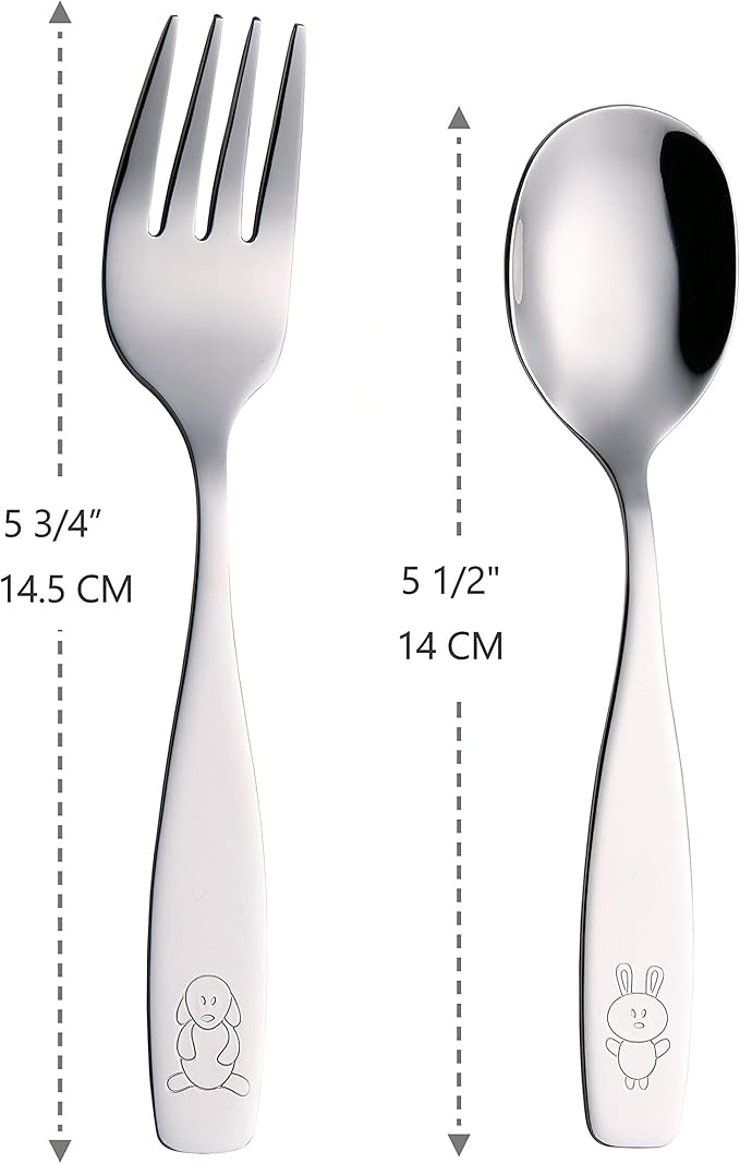 ANNOVA Kids Silverware 6 Pieces Children's Safe Flatware Set Stainless Steel - 3 x Forks, 3 x Children Dinner Spoons, Toddler Utensils, Metal Cutlery Set for LunchBox (Engraved Dog Bunny)