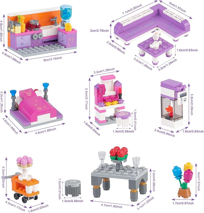 Friends House Building Block Sets, Girls Kitchen Bedroom Friendship Hotel Restaurant Apartment Playhouse Accessories Bricks Kit Birthday Roleplay Gifts for Old Kids 6+ 6-12 8-12
