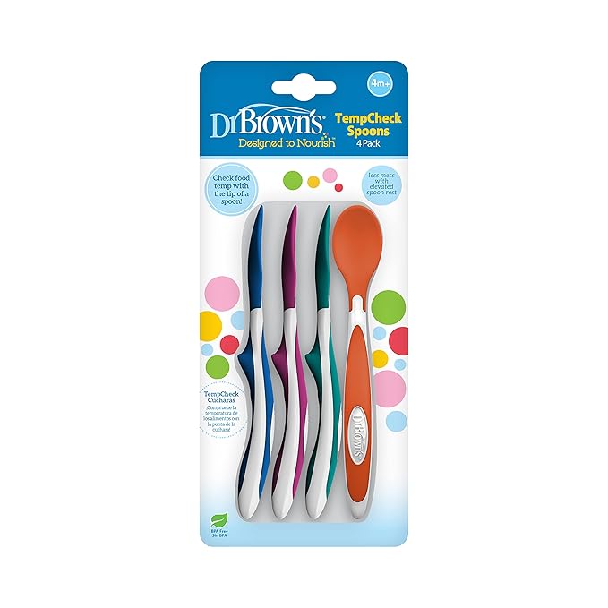 Dr. Brown's TempCheck Temperature Color-Changing Spoons for Babies and Toddlers, BPA Free, 4 Count (Pack of 1)