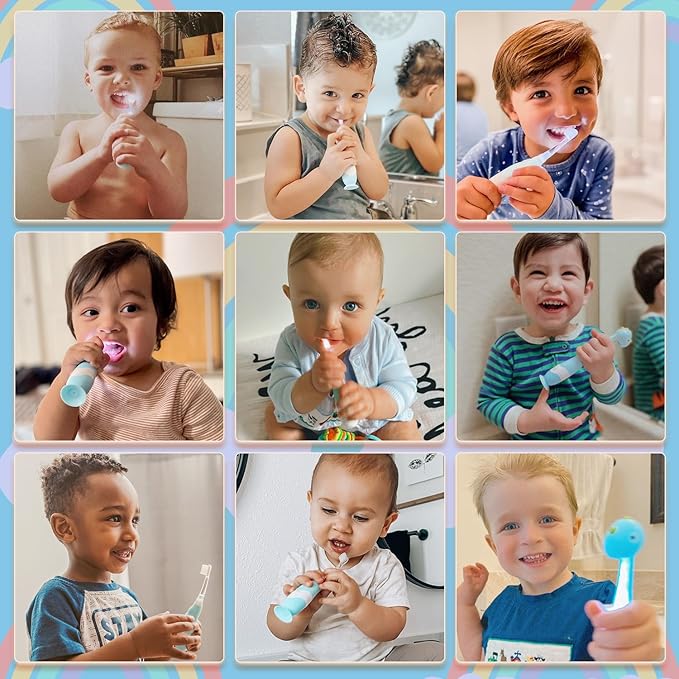 Papablic Toddler Sonic Electric Toothbrush for Ages 1-3 Years, Baby Electric Toothbrush with Cute Penguin Cover and Smart LED Timer, 2 Brush Heads (Pippin)