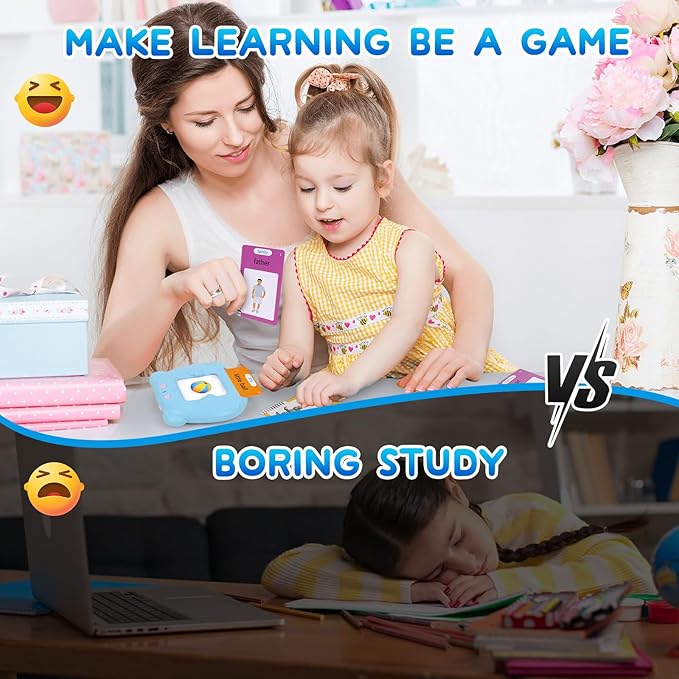 Toddler Talking Flash Cards with 255 Cards and 510 Words, Autism Sensory Toys, Speech Therapy, Montessori Toys, Learning Educational Gifts with Music for 3 4 5 6 Year Old Boys and Girls(Blue)