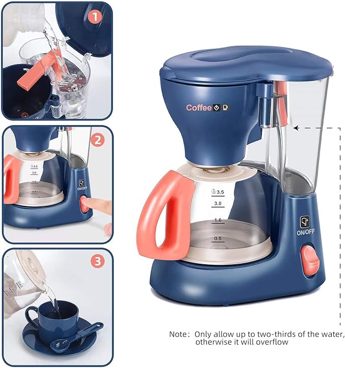 Pretend Play Kitchen Appliances Toy Set with Coffee Maker Machine,Blender, Mixer and Toaster with Realistic Light and Sounds for Kids Ages 4-8