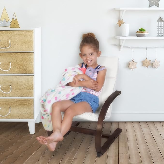 Niche Mia Bentwood Childrens Reclining, Lounge, Rocking Chair- Mocha Walnut/ Beige