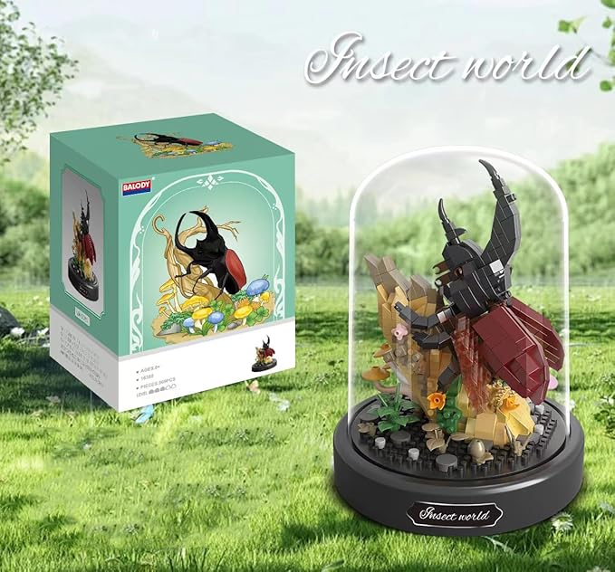 Insects Plant Bonsai Building Set,Adult Mini Animals Friend Set,Insect Collection Gift for Kids,Party Favors Bugs Building Block Kit,Valentines New Year Birthday Gift for Boys Girls(Beetle)