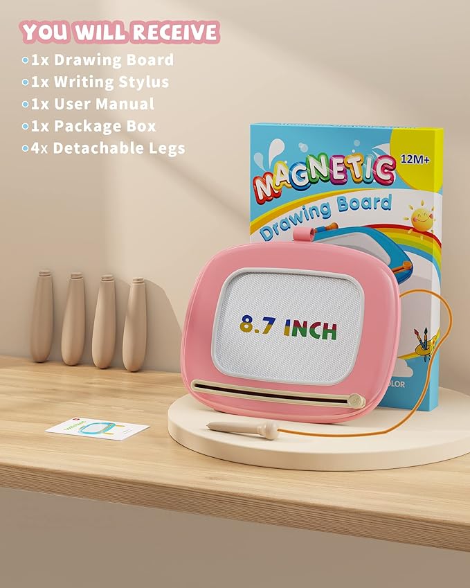 Kikapabi Toys for 1 2 Year Old Girl, Magnetic Drawing Board for Early Learning, Birthday/New Year Gift for Baby Boys, Doodle Board Kids Toddlers 1-3(Pink)