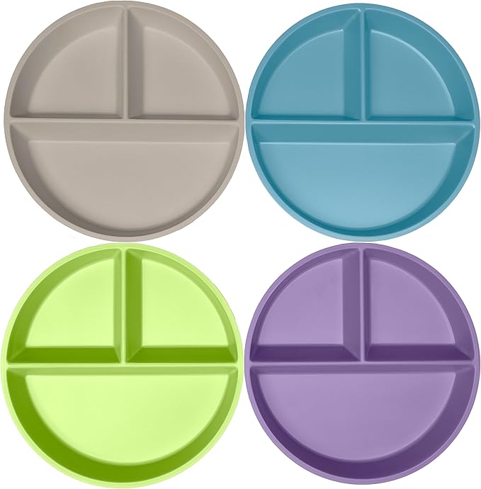 WeeSprout Divided Bamboo Plates for Kids, Kids Plates Made With Food Grade Natural Bamboo, Divided Design for Picky Eaters, Kid-Sized Reusable Tableware, Dishwasher Safe Dinnerware, Set of 4