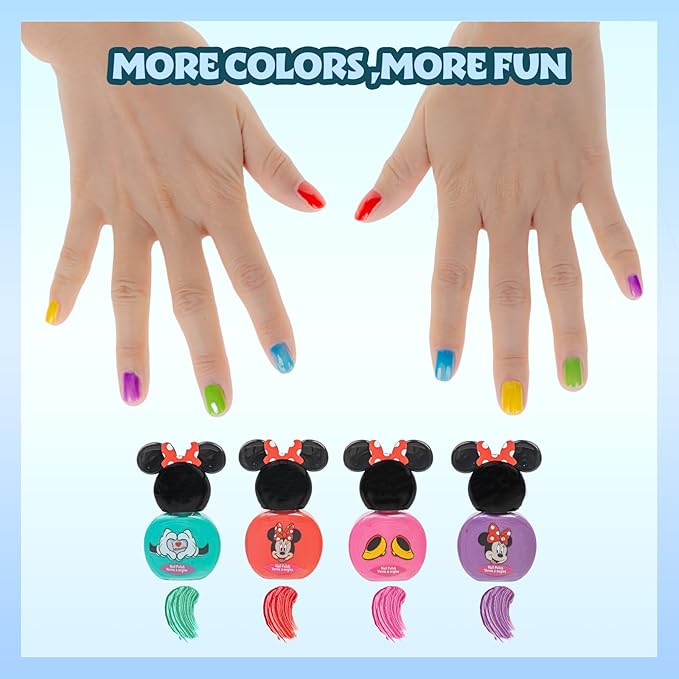 Townley Girl Disney Minnie Mouse Sparkly Cosmetic Makeup Set for Girls with Lip Balm Nail Polish Nail Stickers-35 Pcs|Perfect for Parties Sleepovers Makeovers|Birthday Gift for Girls above 3 Yrs, Kid