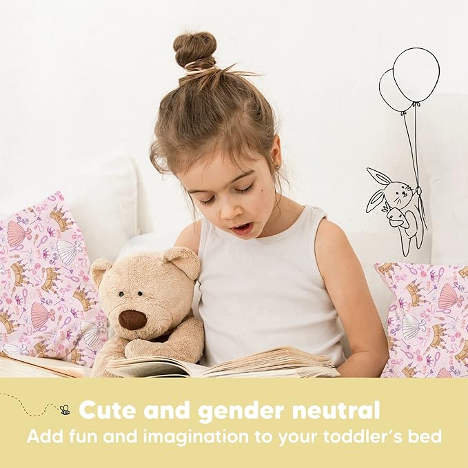 Toddler Pillow with Pillowcase - 13x18 My Little Dreamy Pillow, Organic Cotton Toddler Pillows for Sleeping, Kids Pillow, Travel Pillows,Mini Pillow,Nursery Pillow,Toddler Bed Pillow (Dear Princess)