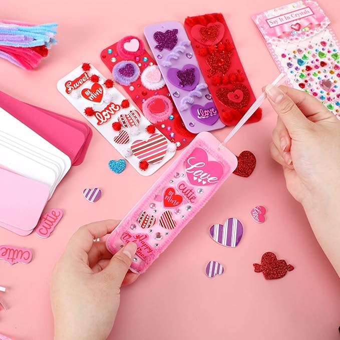 JULBEAR 36 Sets Valentine's Day Crafts Kits DIY Foam Bookmarks Decorations Art Sets Hearts Foam Self-Adhesive Stickers Arts for Kids Valentine's Mother's Day Classroom Activities Gift Exchange