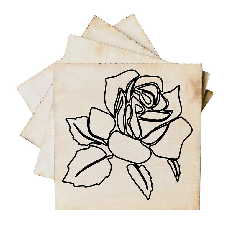 Set of 4 Mini Quilt Block Pattern, Wood Barn Star DIY Kits for Adults, Tiny Wall Hanging Do It Yourself Painting Craft Kit (Rose)