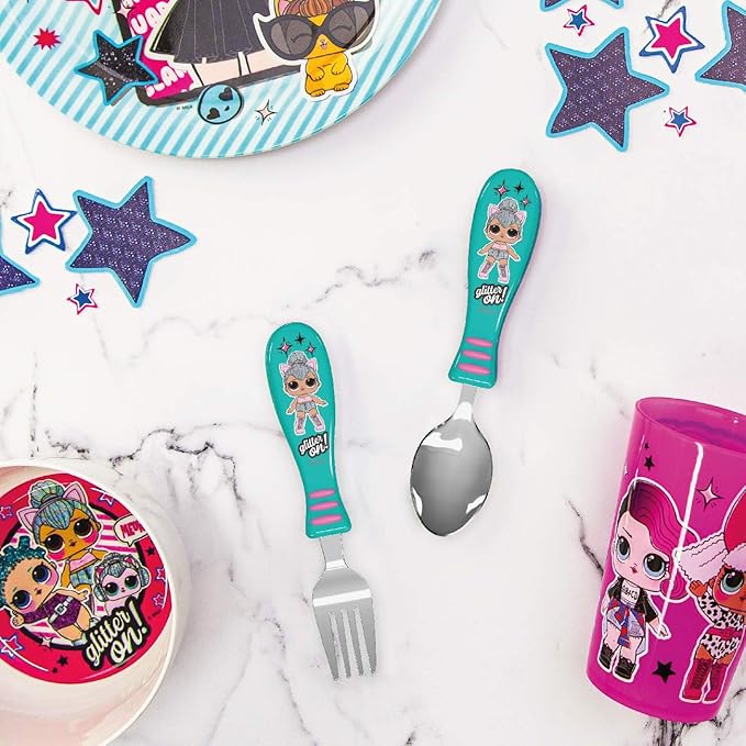 Zak Designs L.O.L. Surprise! Easy Grip Fork and Spoon Set, Kitty Queen, 4-piece set(Flatware (2pk))
