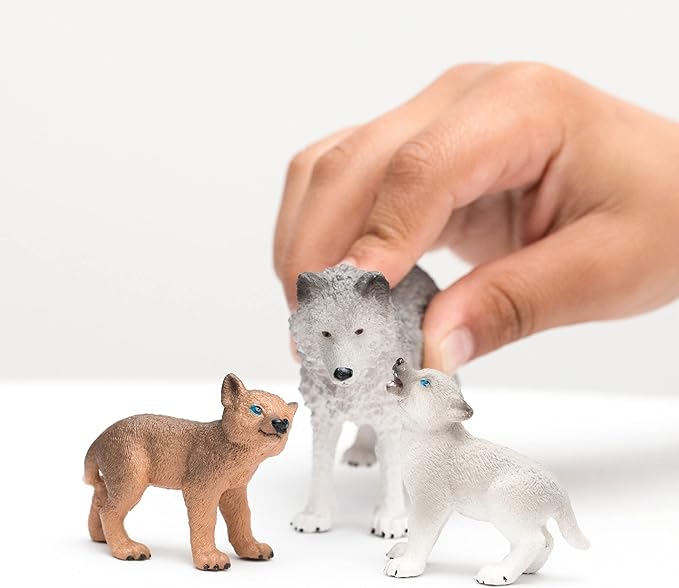 Schleich Wild Life 3pc. Mother Wolf and Baby Wolf Pups Figurine Set - Authentic and Highly Detailed Toy Set, Durable for Education and Fun Play, Perfect for Boys and Girls, Ages 3+