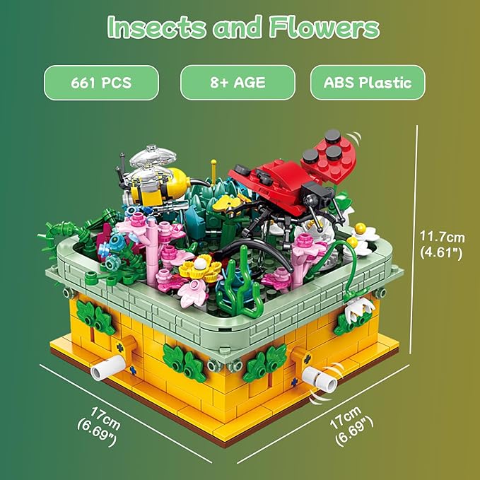 Toy Building Block, Insect Flowers Collection 4 in 1 Model Kit Bricks, Creative Insects Building Block Sets, Hobbies Christmas Birthday Gift for Nature Lovers Adult Kids Boys Girls 8+