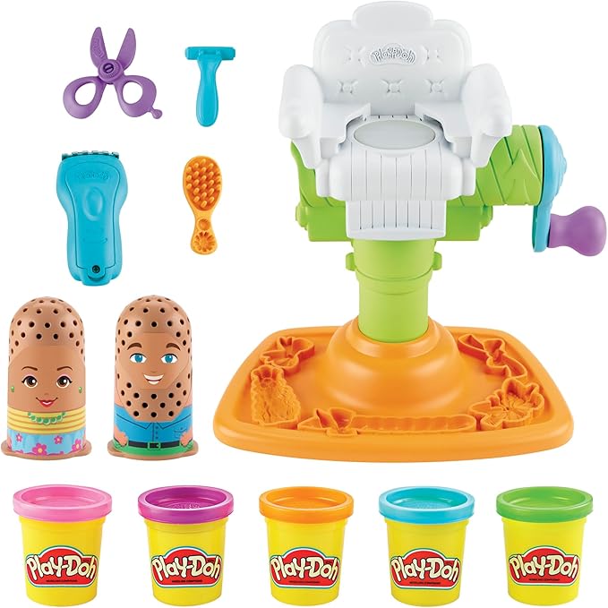 Play-Doh Buzz 'n Cut Fuzzy Pumper Barber Shop Set, Electric Buzzer, 5 Colors of 2-Ounce Cans, Preschool Toys, Christmas Gifts Girls & Boys, Ages 3+ (Amazon Exclusive)