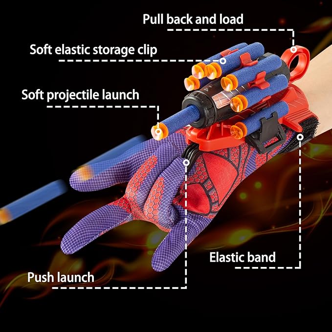 Spider Gloves Man Web Shooter Toy with Wrist, Spider Launcher Gloves Cosplay Toy Set for Kids