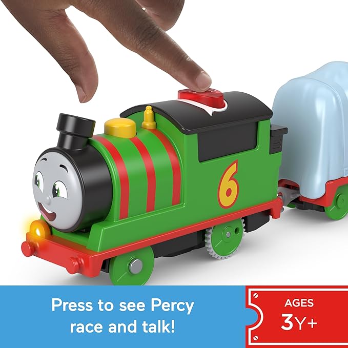 Thomas & Friends Motorized Toy Train Talking Percy Battery-Powered Engine with Sounds & Phrases for Pretend Play Preschool Kids Ages 3+ Years