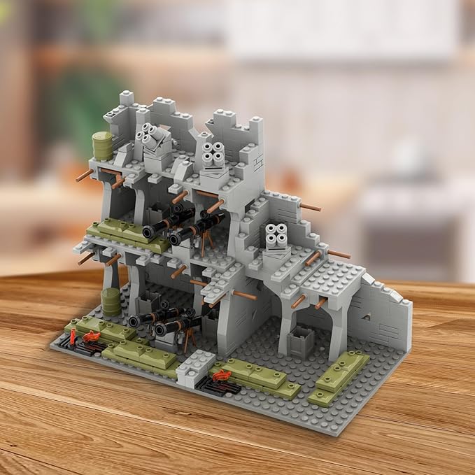 WW2 Military Base Bunker Trench Building Blocks, Compatible with Lego Military Base Sets, Army Toy with Cannon, Military Bunker, Gift for Kid 8 9 10 11 12 13 14 Years Old