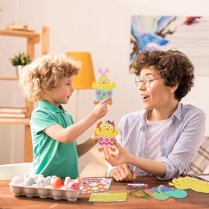 Fennoral 12 Pack Easter Craft for Kids Make You Own Easter Chick Foam Stickers Ornament DIY Easter Arts and Crafts for Preschool Easter Art Project Easter Decoration