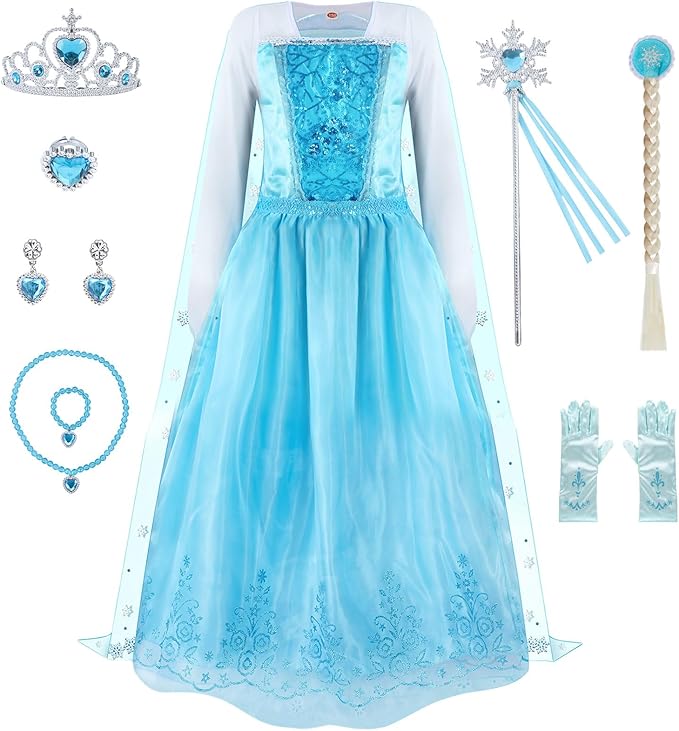 Princess Dresses for Girls - Graceful Sequin Princess Costume with Accessories - Dress Up Clothes for Halloween