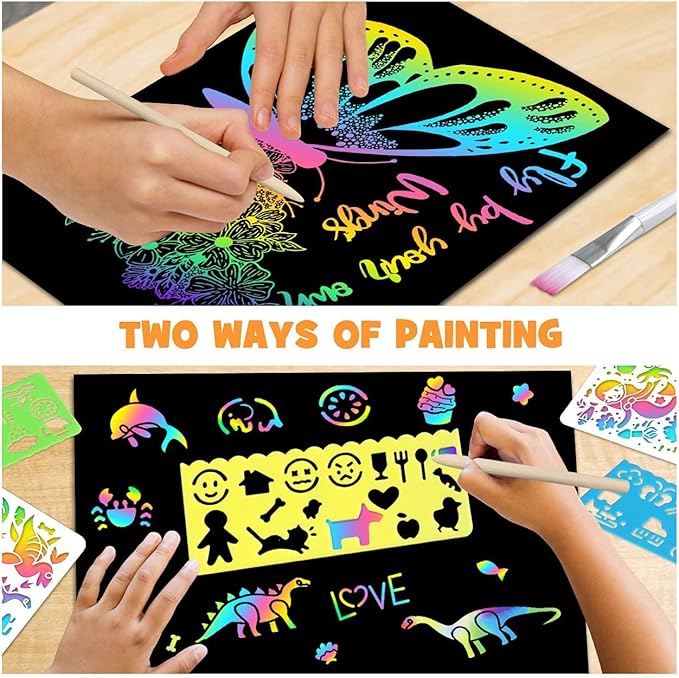 ZMLM Scratch Paper Art-Craft Kit: 11''x 8'' Big Sheets Magic Rainbow Drawing Board Kid Art Paper Pad Supply Toddler DIY Project Activity Toy Game for Teens Girls Boys Holiday Birthday Gift