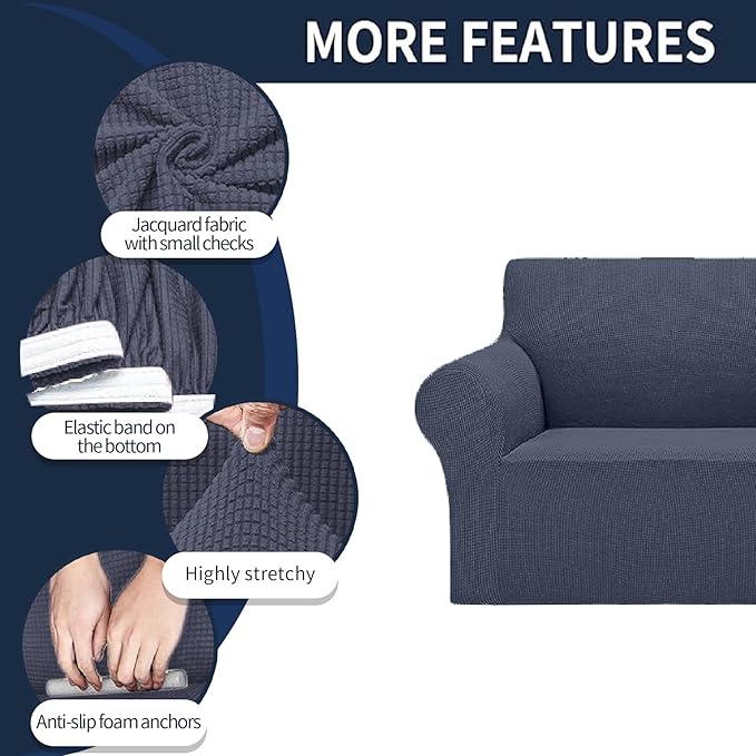 2025 New Stretch Chair Sofa Slipcovers Couch Cover for 1 Seater Furniture Protector Sofa Covers with Elastic Bottom Jacquard Fabric Small Checks for Pets, Kids - Charcoal