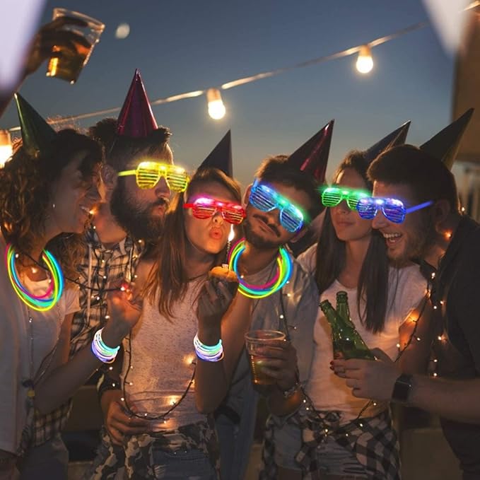 125 Pack Glow in The Dark Party Supplies Light Up Party Favors with 100 Glow Sticks and 25 Led Glasses Shutter Shades Sunglasses Neon Glow Accessories for Kid Adult Wedding Birthday Concert Party