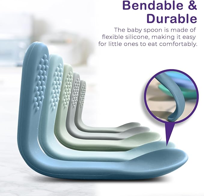 Baby Spoons First Stage Silicone Baby Spoon – Self Feeding Baby Utensils – Infant Spoons First Stage Baby Feeding Spoon - Soft & Gentle on Gums - BPA Free Silicone Baby Spoons Set (Pastel6)