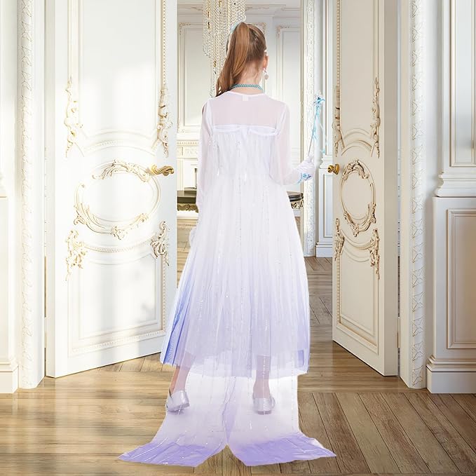 Princess Dresses for Girls - Classy Queen of Snow Princess Costume with Accessories - Dress Up Clothes for Halloween