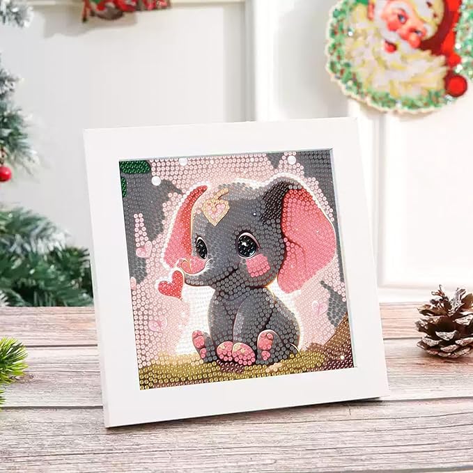 Reivworl Diamond Art Kits for Kids, Elephant Diamond Art for Kids Ages 8-12, Elephant Diamond Painting Kits for Kids for Home Wall Decor (8x8Inch)