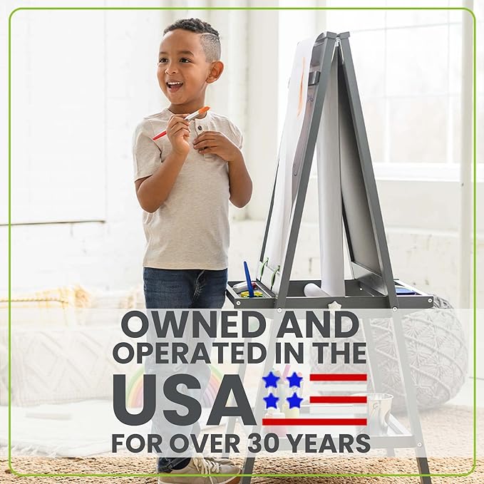 Little Partners Folding EZ Painting Easel for Kids, Dual-Sided Art Easel for Kids Art Station, Folds Flat with Chalkboard, Dry Erase Whiteboard, Paper, Eraser, Paint Cups, Shelf (Earl Grey)