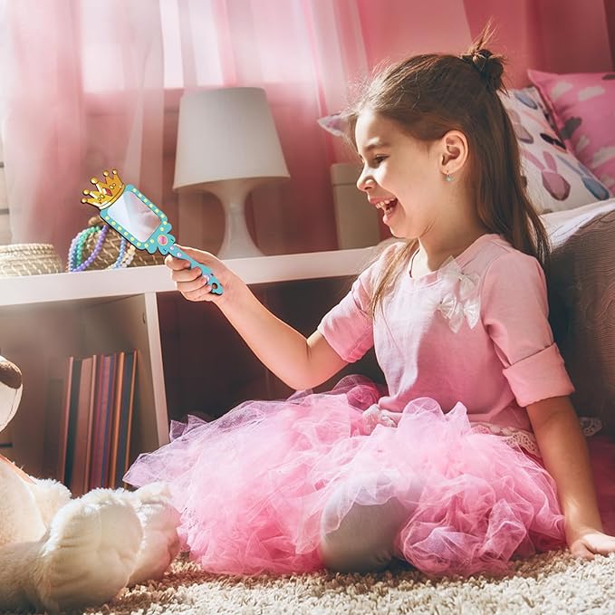 Fennoral 12 Pack Wooden Mirror Craft for Kids Decorate You Own Princess Mirrors for Girls DIY Paint Wooden Hand Mirror for Art Activities Birthday Gift Valentine's DayParty Supplies